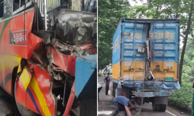 কাভার্ডভ্যানে বাসের ধাক্কায় প্রাণ গেল ৩ জন
